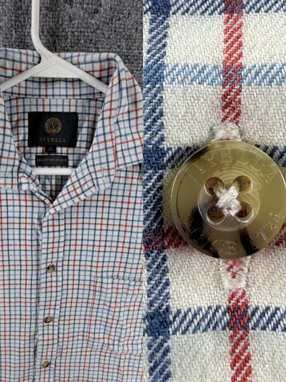 Viyella Flannel Blue Red 16 Soft Cotton Wool Check Mens Long Sleeve Heritage